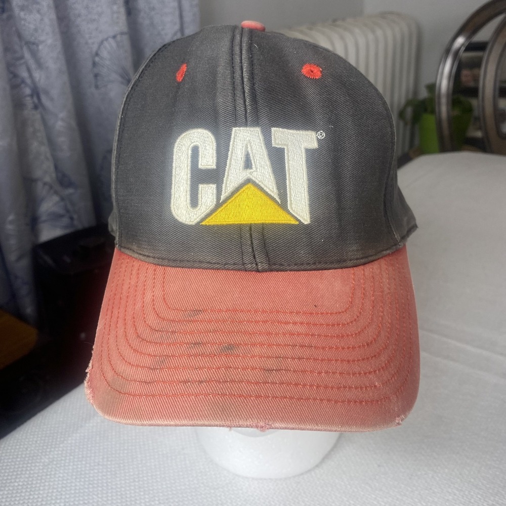 Vintage CAT Hat Cap Snap Back Black Red Embroidered Workwear Mens Taiwan 90s‎